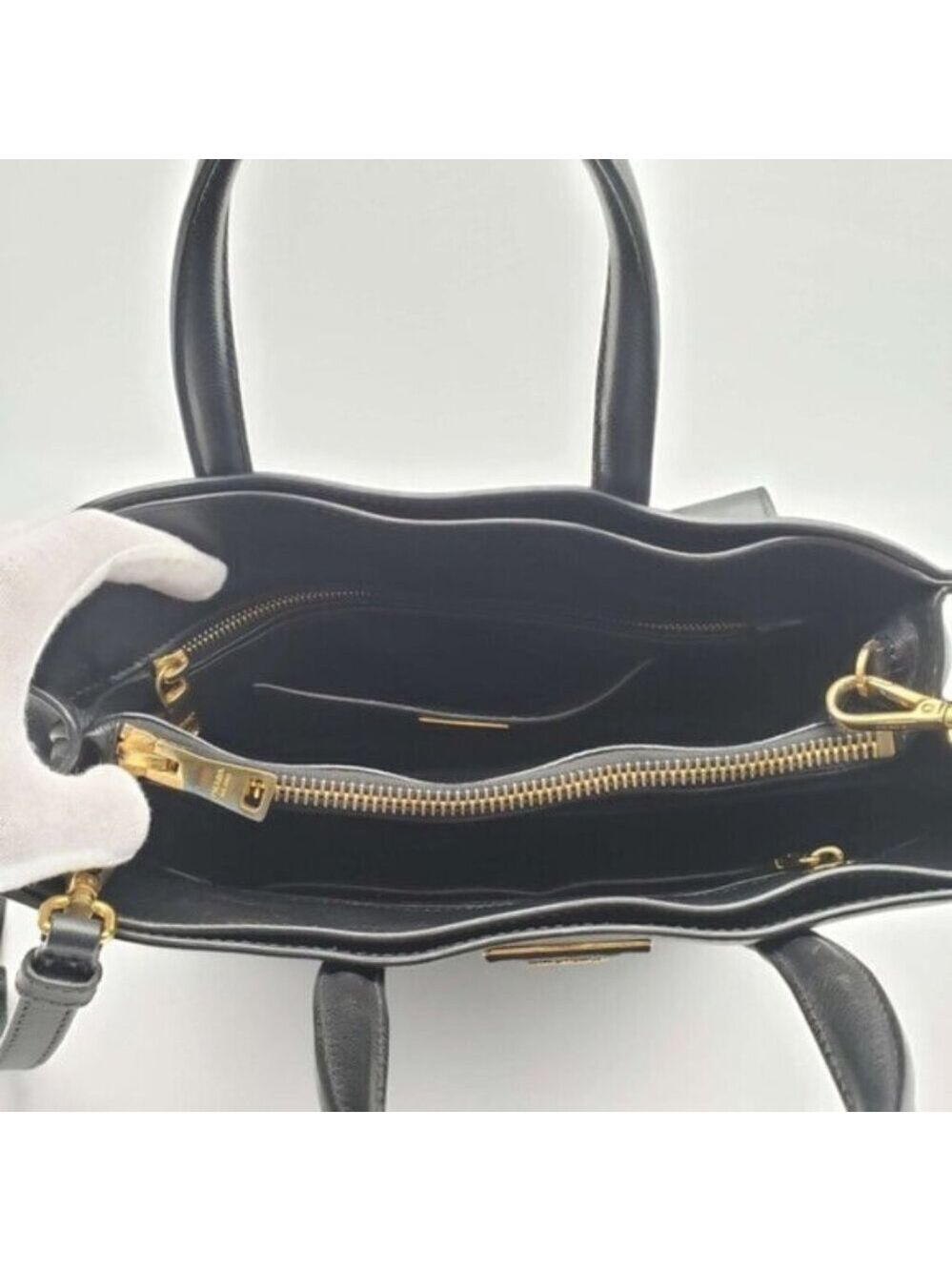 Prada Saffiano Triple Pocket Nero Black Shoulder Bag - Picture 12 of 16
